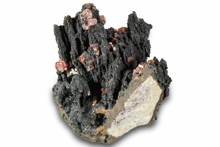 Small Red Vanadinite Crystals on Goethite - Morocco #292906